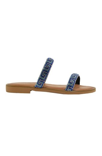 Γυναικεία σανδάλια Myconian Greek Sandals 2161 μπλε δέρμα