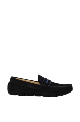 Ανδρικά μοκασίνια BOSS D7770 BLACK SUEDE μαύρο δέρμα καστόρ