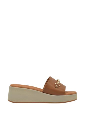 Γυναικείες παντόφλες/flatforms Ragazza 01134 ταμπά δέρμα