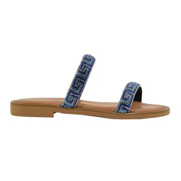Γυναικεία σανδάλια Myconian Greek Sandals 2161 μπλε δέρμα